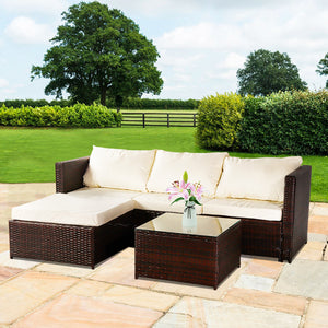 Rattan Sofa Set and Coffee Table - Brown