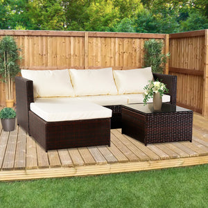 Rattan Sofa Set and Coffee Table - Brown