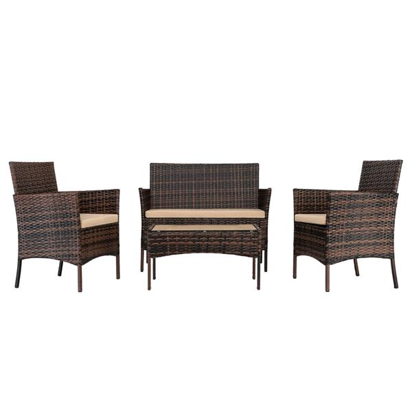 Rattan Sofa Set with Coffee Table - Brown