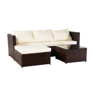 Rattan Sofa Set and Coffee Table - Brown