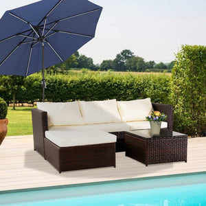 Rattan Sofa Set and Coffee Table - Brown