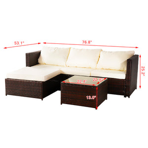 Rattan Sofa Set and Coffee Table - Brown